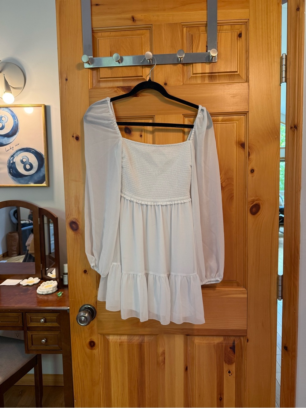 Aritzia Wilfred White Smocked Square-Neck Mini Dress